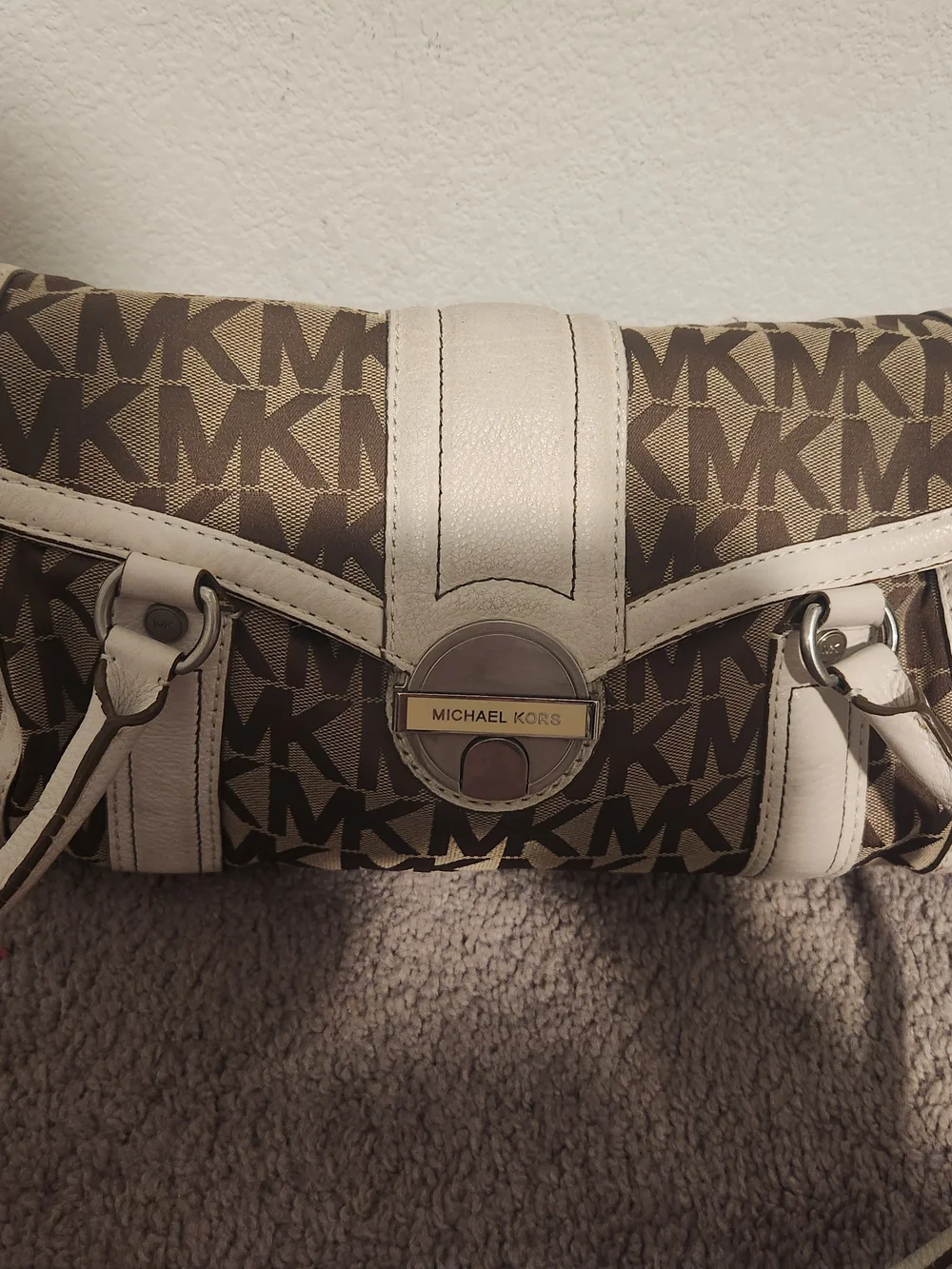 Michael Kors Brown and Cream Signature Logo Shoulder Bag